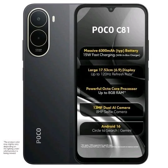 Oppo POCO C81 4G ,64 GB, 4 GB RAM, Elite Black, Mobile Phone