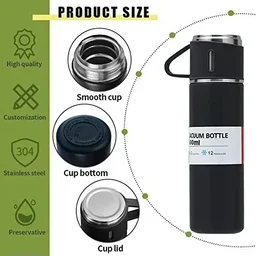 1- Piece Stainless Steel Vacuum Flask Set – 500ml Insulated Water Bottle with 3 Sharing Cups