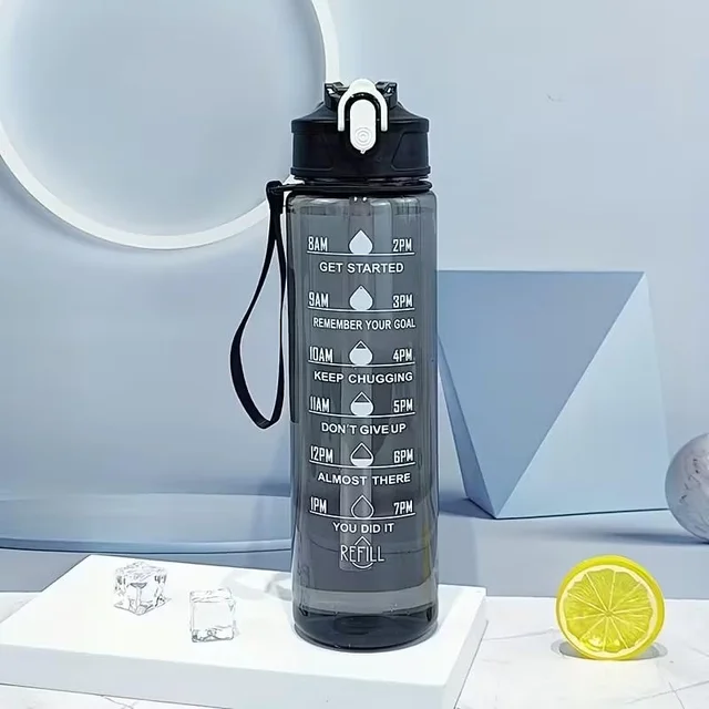 1000ml Motivational Water Bottle with Time Marker – Leak-Proof Transparent Sipper for Gym & Office