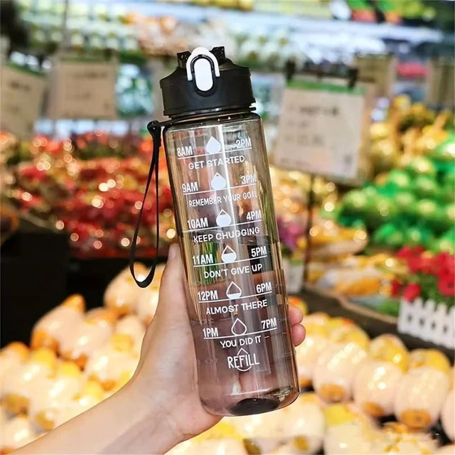 1000ml Motivational Water Bottle with Time Marker – Leak-Proof Transparent Sipper for Gym & Office