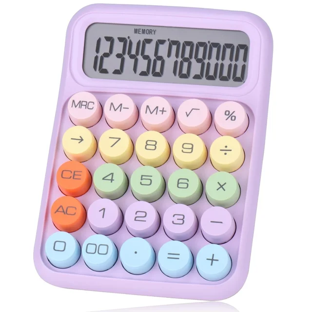 12-Digit Colorful Desktop Calculator – Cute Typewriter-Style Mechanical Buttons & Large LCD Display