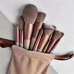 13 Pcs Brown Professional Makeup Brush Set with Pouch – Soft Synthetic Face & Eye Brushes