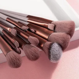 13 Pcs Brown Professional Makeup Brush Set with Pouch – Soft Synthetic Face & Eye Brushes