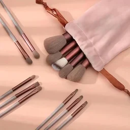 13 Pcs Brown Professional Makeup Brush Set with Pouch – Soft Synthetic Face & Eye Brushes