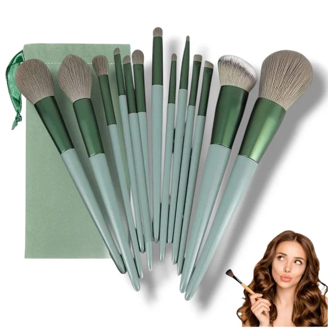 13 Pcs Professional Makeup Brush Set with Pouch – Soft Synthetic Bristle Beauty Brushes for Face & Eyes