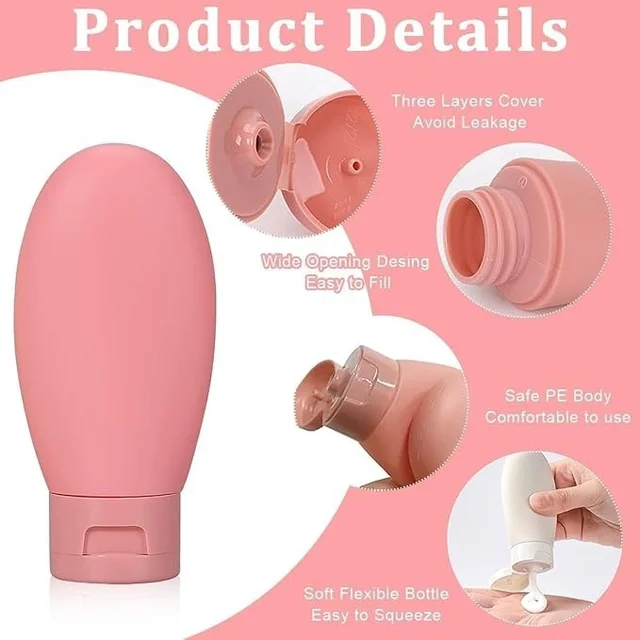 3 Pcs Leak-Proof Silicone Travel Bottles Set – Refillable Containers for Toiletries & Liquids
