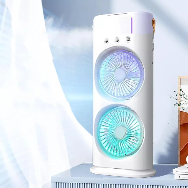 3-Hole Double Head Mist Spray Cooling Fan | Portable Mini Air Cooler & Desktop Humidifier Fan