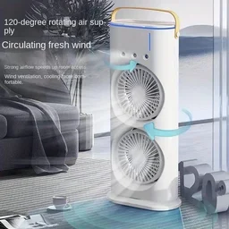 3-Hole Double Head Mist Spray Cooling Fan | Portable Mini Air Cooler & Desktop Humidifier Fan