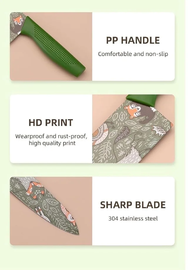 3-Piece Professional Kitchen Knife Set – Cleaver, Chef, and Utility Knives with Non-Stick Green Blade Design