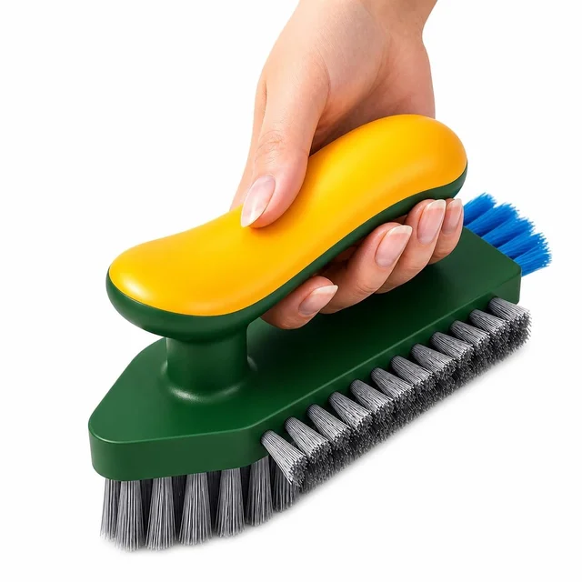 4-in-1 Tile Grout Cleaner Brush with Squeegee (Green) – V-Shape Gap & Crevice Scrub Brush