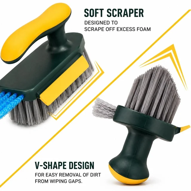 4-in-1 Tile Grout Cleaner Brush with Squeegee (Green) – V-Shape Gap & Crevice Scrub Brush