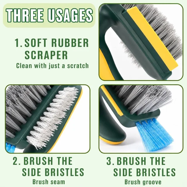 4-in-1 Tile Grout Cleaner Brush with Squeegee (Green) – V-Shape Gap & Crevice Scrub Brush