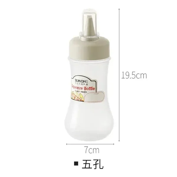 5 Hole Squeeze Sauce Bottle (280ML), Portable Plastic Sauce Bottle with Lid Five Holes, Sauce Dispenser Bottle