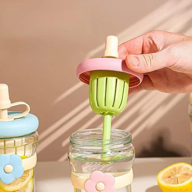 500ml Glass Fruit Infuser Bottle with Straw – Leakproof Flower Design Detox Cup for Juice & Smoothies