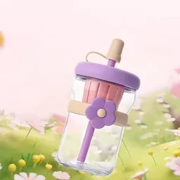 500ml Glass Fruit Infuser Bottle with Straw – Leakproof Flower Design Detox Cup for Juice & Smoothies