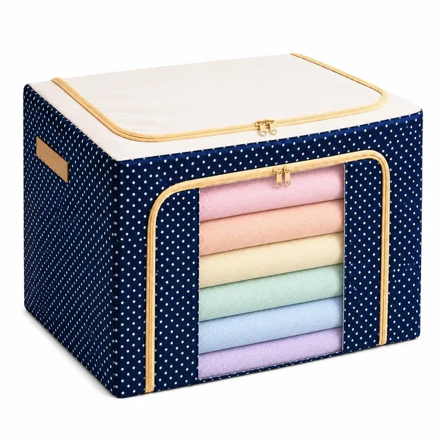 66L Collapsible Fabric Storage Box with Steel Frame – Large Clothes & Blanket Organizer