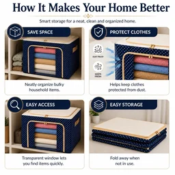 66L Collapsible Fabric Storage Box with Steel Frame – Large Clothes & Blanket Organizer