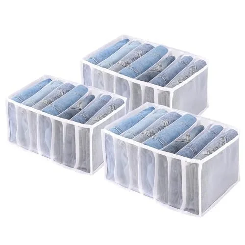 7 Grid Mesh Clothes Storage Organizer – Washable Wardrobe Drawer Divider for Jeans & Shirts