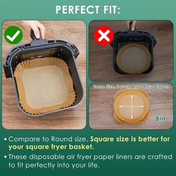 100 PCS Square Air Fryer Paper Liners (8-Inch) | Disposable Oil-Proof Parchment Sheets