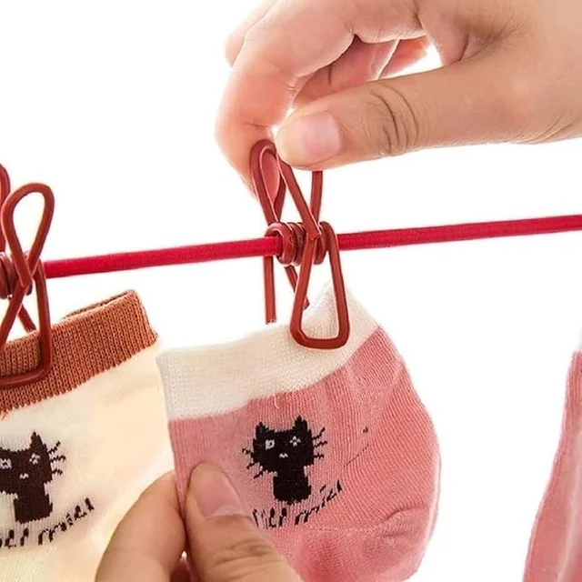 12 Clip Windproof Cloth Hanger Rope – Portable Elastic Clothesline with Pegs for Home & Travel