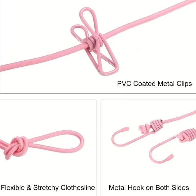 12 Clip Windproof Cloth Hanger Rope – Portable Elastic Clothesline with Pegs for Home & Travel