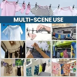 12 Clip Windproof Cloth Hanger Rope – Portable Elastic Clothesline with Pegs for Home & Travel