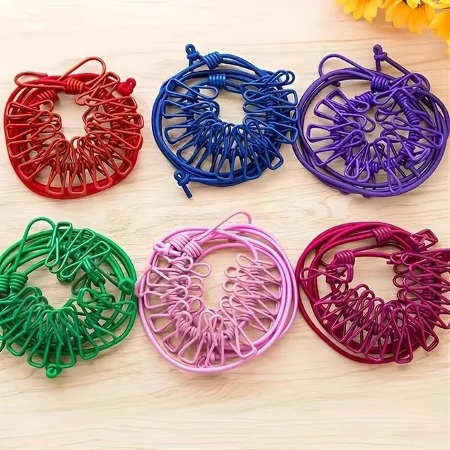 12 Clip Windproof Cloth Hanger Rope – Portable Elastic Clothesline with Pegs for Home & Travel