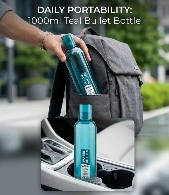1000ml PET Water Bottles with Leakproof Pianoo Cap – 1 PC (Amber, Purple, Grey, Teal) | BPA-Free Food Grade Storage Bottles for Home, Office & Refrigerator