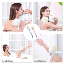 Double-Sided Bath Brush with Long Handle – 2-in-1 Soft Bristle & Loofah Back Scrubber