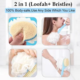 Double-Sided Bath Brush with Long Handle – 2-in-1 Soft Bristle & Loofah Back Scrubber