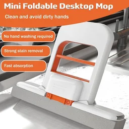 Mini Foldable Desktop Mop – Portable Self-Squeezing Hand-Free Sponge Mop for Countertops & Glass
