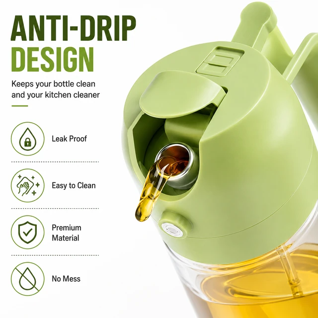 2-in-1 Oil Sprayer & Dispenser Bottle 500ml – Glass Olive Oil Spray Bottle for Cooking, BBQ, Air Fryer, Salad & Kitchen | Leak-Proof, Refillable
