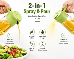 2-in-1 Oil Sprayer & Dispenser Bottle 500ml – Glass Olive Oil Spray Bottle for Cooking, BBQ, Air Fryer, Salad & Kitchen | Leak-Proof, Refillable