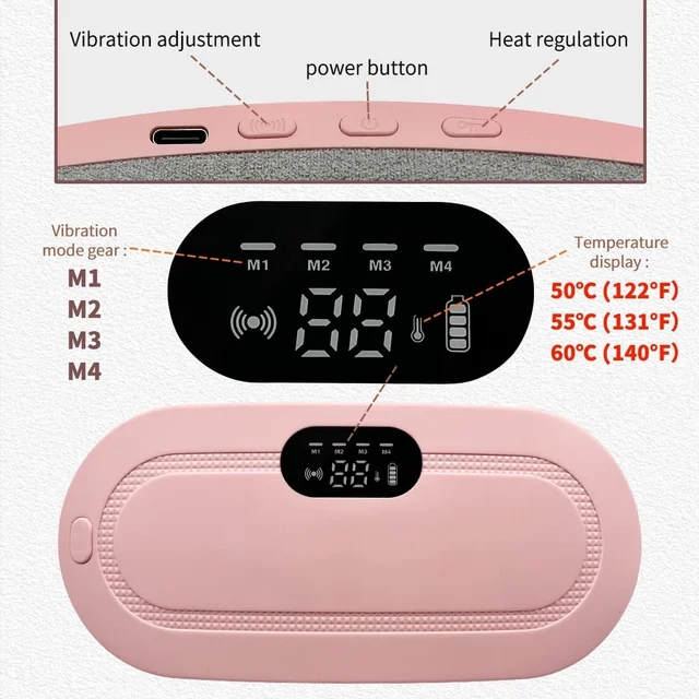 Portable Cordless Heating Pad for Menstrual Cramps (Pink) – Wearable Belly & Back Heating Belt with Massage