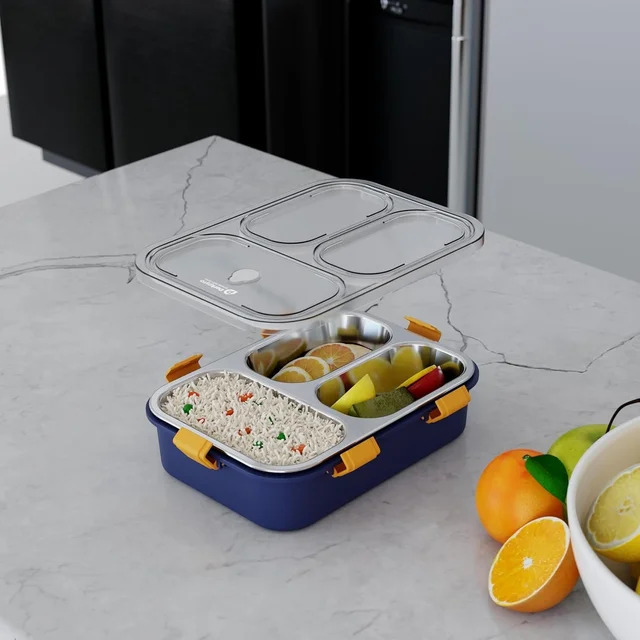 Premium 3-Compartment Stainless Steel Lunch Box - Blue | Leak-Proof & BPA-Free