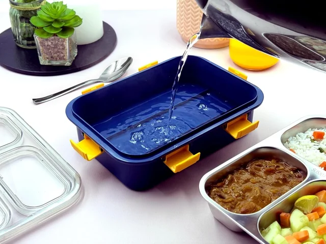 Premium 3-Compartment Stainless Steel Lunch Box - Blue | Leak-Proof & BPA-Free