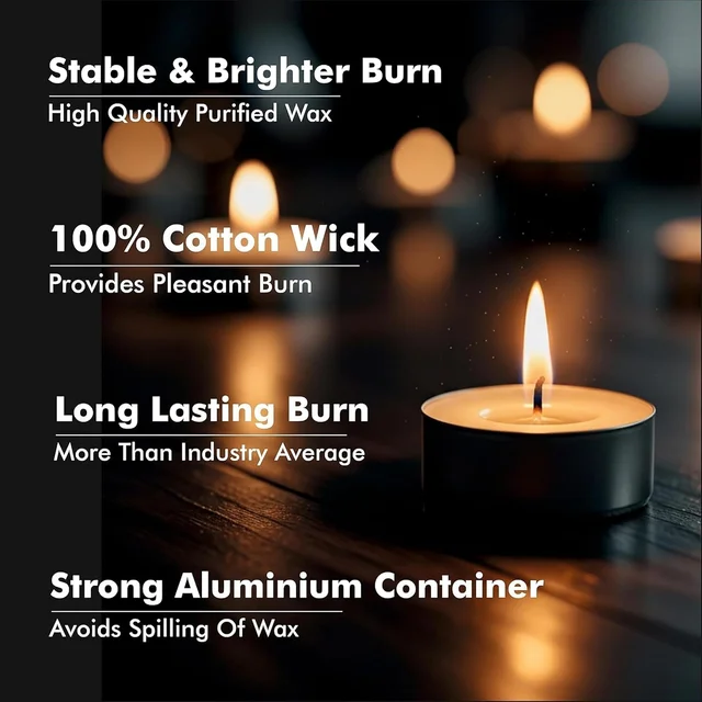 Unscented White Wax Tealight Candles (Pack of 50) – Smokeless, Lead-Free & Stain-Free Tea Light Candles for Diwali, Home Decor, Festivals & Events