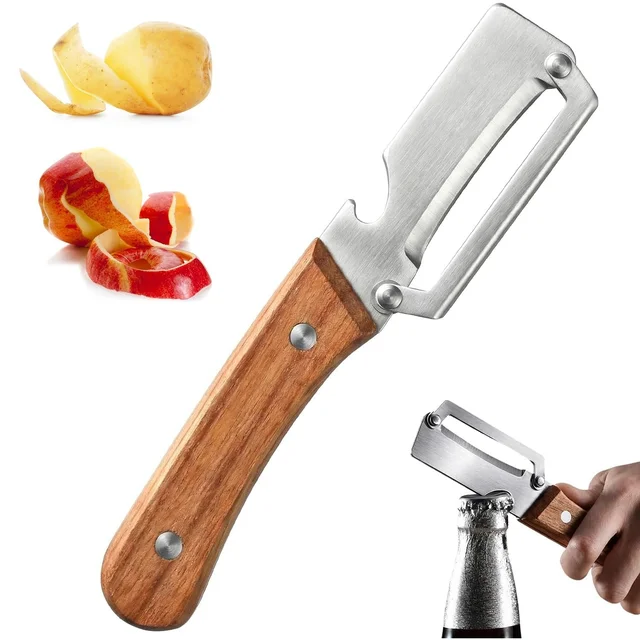 Wooden Handle Vegetable Peeler Knife – Stainless Steel Potato & Veggie Slicer