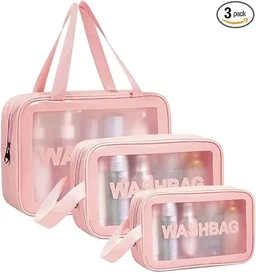 3 Pcs Waterproof Travel Washbag Set – Clear Toiletry & Cosmetic Pouch Organizer