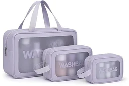 3 Pcs Waterproof Travel Washbag Set – Clear Toiletry & Cosmetic Pouch Organizer