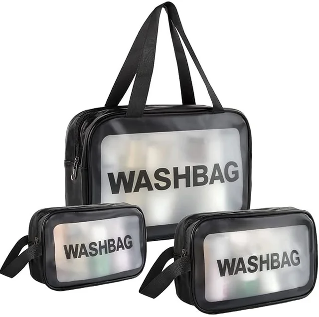 3 Pcs Waterproof Travel Washbag Set – Clear Toiletry & Cosmetic Pouch Organizer