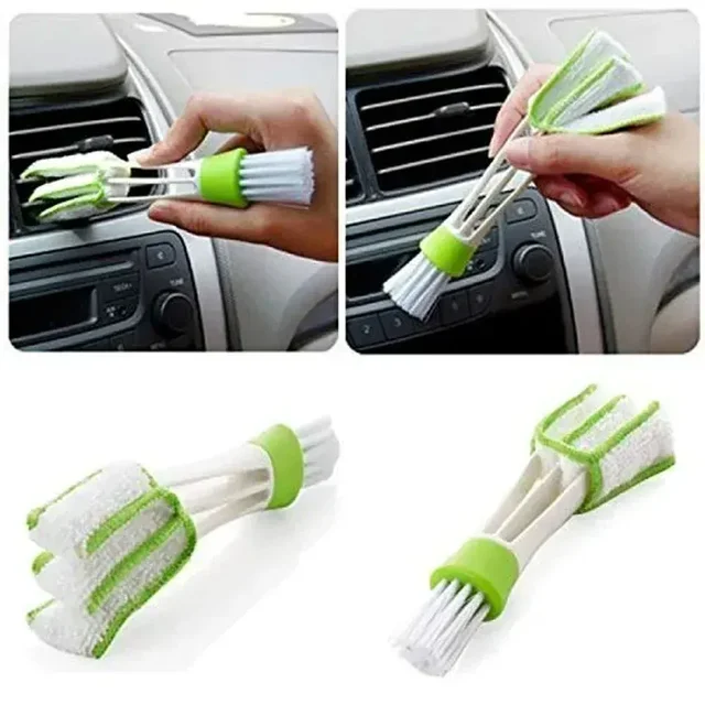 Car AC Vent Cleaning Brush – 2-in-1 Double-Ended Detailing Tool with Microfiber Sleeves