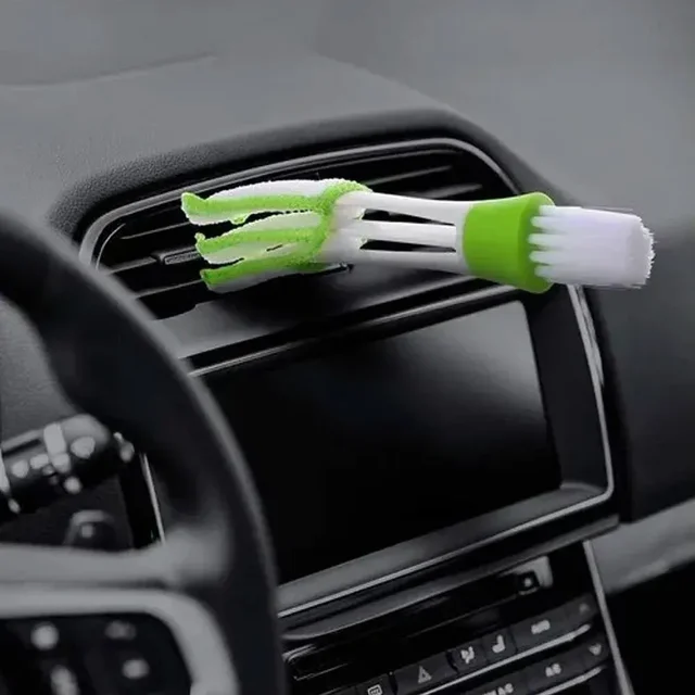 Car AC Vent Cleaning Brush – 2-in-1 Double-Ended Detailing Tool with Microfiber Sleeves