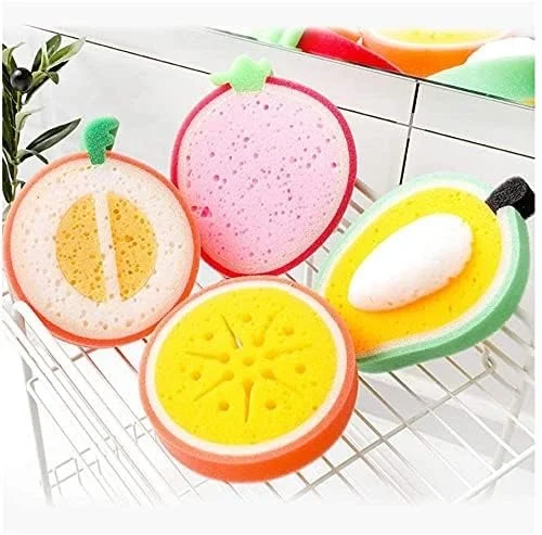 Fruit Shape Bath Sponge Multi-Functional Kitchen Washing Dishes Cleaning Sponge Fruit and Vegetable Washing Sponge, Bath Cleaning Sponge (Multicolor)
