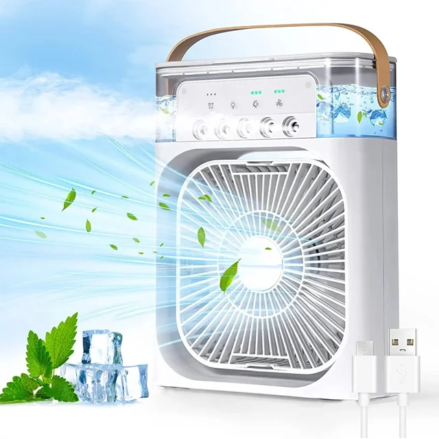 Personal Desktop AC Fan with 7-Color LED Night Light | Portable Mist Cooling Fan