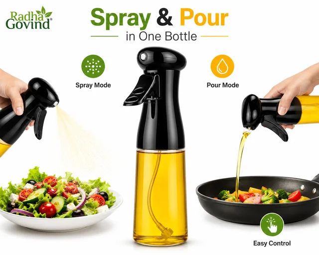 Oil Sprayer & Pourer Bottle for Cooking | Olive Oil Spray Bottle | Leak-Proof, BPA-Free, Refillable Fine Mist Oil Dispenser for Air Fryer, BBQ, Salad & Kitchen (210ml)