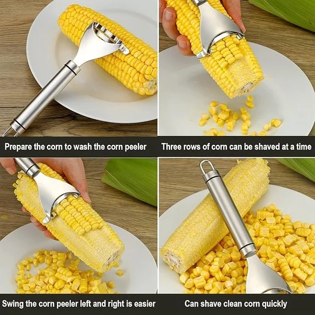 Stainless Steel Corn Peeler - Cob Stripper Tool Thresher Removes Kernels in Seconds - Kitchen Gadget