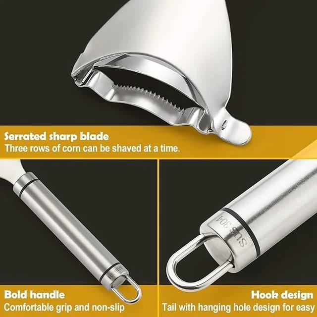 Stainless Steel Corn Peeler - Cob Stripper Tool Thresher Removes Kernels in Seconds - Kitchen Gadget