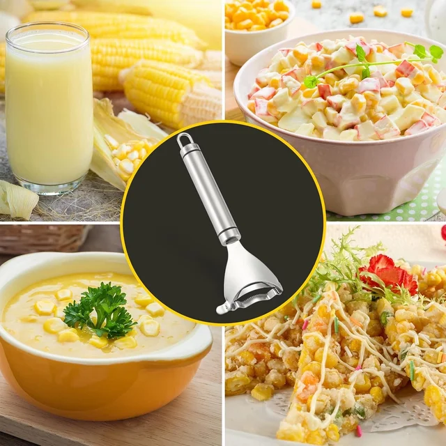 Stainless Steel Corn Peeler - Cob Stripper Tool Thresher Removes Kernels in Seconds - Kitchen Gadget