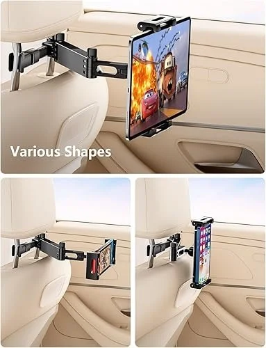 Universal Car Headrest Tablet Holder – 360° Rotating Backseat iPad Mount for Kids & Travel